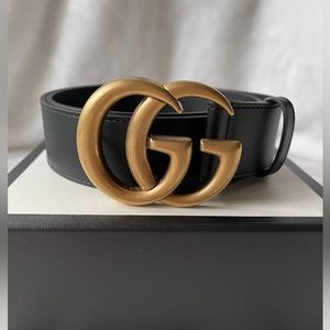 🔥Authentic Women GUCCI Black Wide Leather Belt with Double G Buckle. Size 80🔥